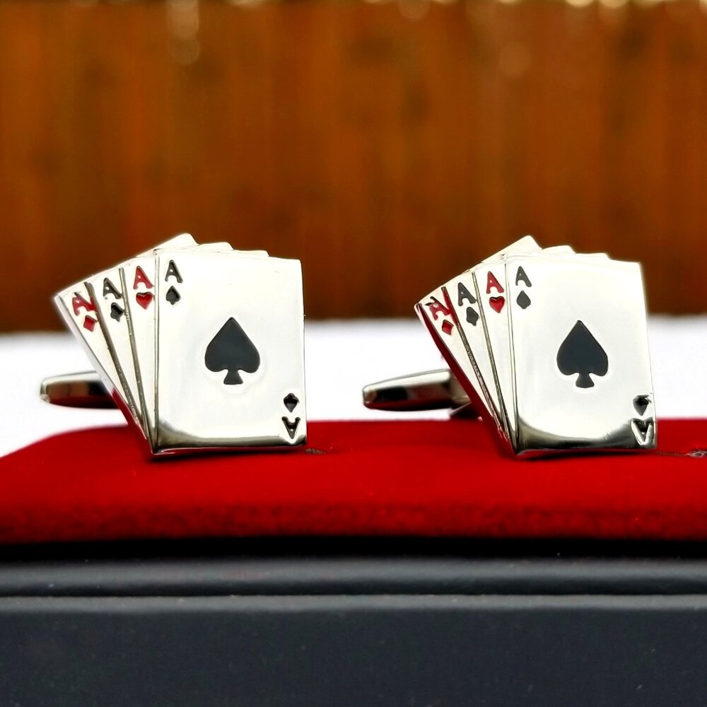 Hand of Aces Poker  Card Cufflinks Father's Day Gift Links Shirt Jewelry Silver